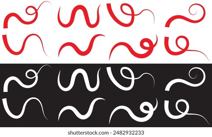 Red and white squiggle brush scribble underline. Marker pen emphasis highlight red swoosh stroke. Vector swoosh brush underline set for accent, marker emphasis squiggle element. Vector. EPS 10