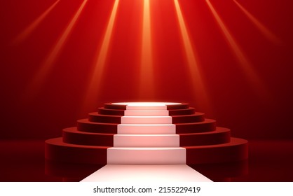 Red and white stage podium with light effect