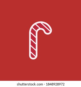 Red white stick icon, candy cane, christmast icon or ornament