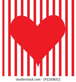 red white straight lines on background and red big heart pattern vector over