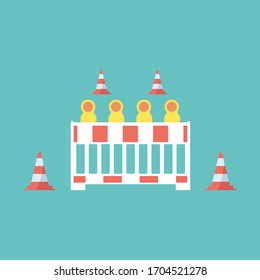 Red And White Street Barrier Obstacle. Stop Coronavirus. Road Closed Ahead Vector Flat Design Symbol Or Roadblock Cartoon Icon. Traffic Road Cone Sign & Reflector Graphic. Roadworks & Barricad