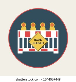 Red and white street barrier obstacle. stop coronavirus. yellow Road closed sign ahead flat design symbol & roadblock cartoon icon. traffic road vector & reflector graphic. roadworks & simple Barricad