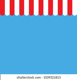 Red and white strip shop awning with space. Red strip awning background. awning sign. flat style. 