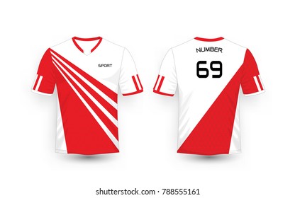 Red and White stripe pattern sport football kits, jersey, t-shirt design template