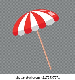 Red and White Striped Beach Umbrella Design Element Isolated on Transparent Background. Vector Flat Design Element. Summer Time Ice cream Equipment Swimming pool Umbrella Protect from summer's hot sun