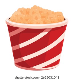 Red and white striped bucket overflowing with delicious buttery popcorn