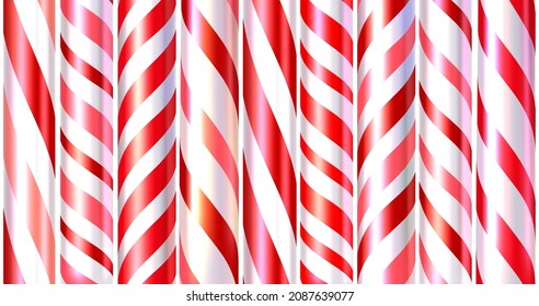 Red and white striped candy cane sticks background. Vector illustration.