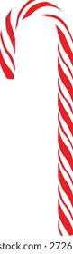 Red and white striped candy cane vector illustration. Minimalist Christmas holiday icon isolated on white. Traditional peppermint candy graphic for festive seasonal decor, bakery branding, and winter celebrations.