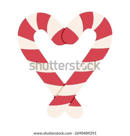 A red and white striped candy cane is drawn in a heart shape. The candy cane is a symbol of love and is often associated with Valentine's Day
