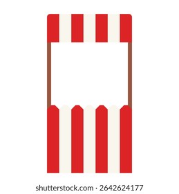 Red and white striped carnival booth icon with empty display area. Clipart image isolated on background.