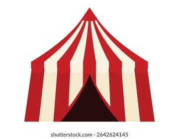 Red and white striped circus carnival tent icon. Clipart image isolated on background.