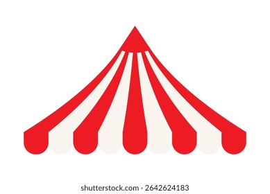 Red and white striped circus tent top icon in flat design style. Clipart image isolated on background.