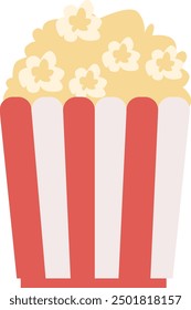 a red and white striped container filled with popcorn