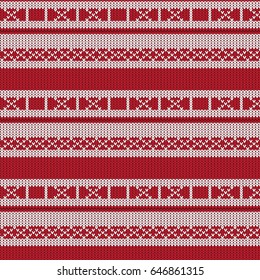 red and white striped with diamond shape row and cross sign in frame knitting pattern background vector illustration image