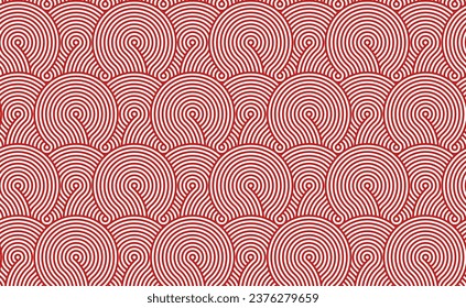 Red and white striped geometric circle lines seamless pattern. Asian style retro background