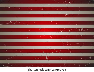 Red and White Striped Grunge Background, Resembling America Flag Colors, Vector Illustration. 