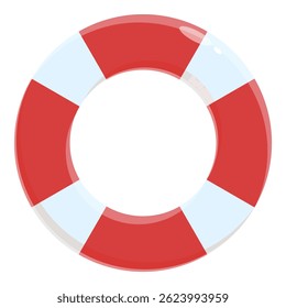 Red and white striped lifebuoy floating, a symbol of safety and rescue for those in danger on the water