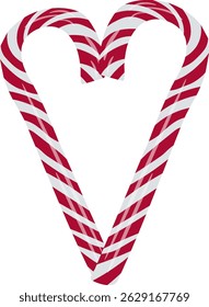 Red and white striped Lollipop cane heart Christmas candy frame Xmas border Blank christmas New year template Vector illustration Isolated white background Xmas symbol Winter Holiday element