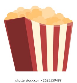 Red and white striped popcorn bucket overflowing with buttery popcorn