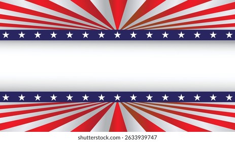 Red and white striped rays with blue star border, perfect for patriotic or political banner designs.