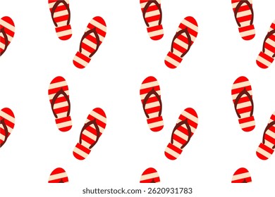 Red and white striped sandals in seamless repeat on white background