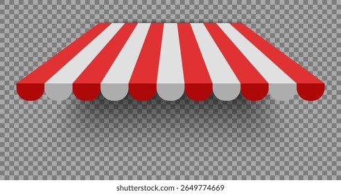 Red and White Striped Store Awning Vector on Transparent Background