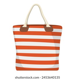 red and white striped summer beach bag isolated on white icon. Vector illustration in flat style