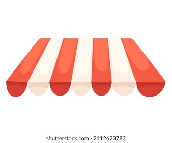 Red and white striped sun shade awning shelter for store cafe or market vector illustration isolated on white background