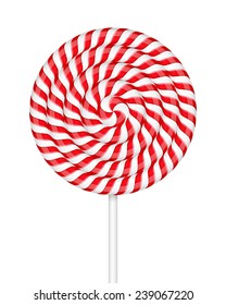 Red and white striped sweet candy, lollipop, vector eps10 illustration