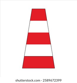 Red and white striped traffic cone signaling caution and indicating a road construction or maintenance area.