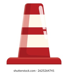 Red and white striped traffic cone standing upright, isolated on a white background