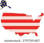 Red and white striped usa map with european union flag unitedstates