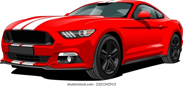 rayas blancas rojas músculo americano estilo coupé coche ruedas delanteras ilustración vectorial