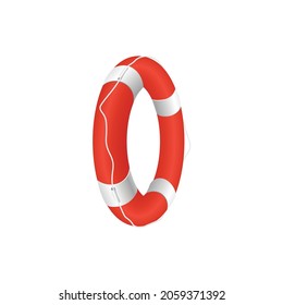 Red With White Stripes Lifebuoy Ring Template, Realistic Vector Illustration Isolated On White Background. Rescue Equipment Element Or Life Preserver In Shape Of Ring.