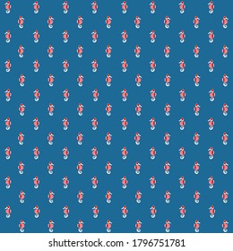 Red and white stripes sea horse with deep blue sea background repeat pattern