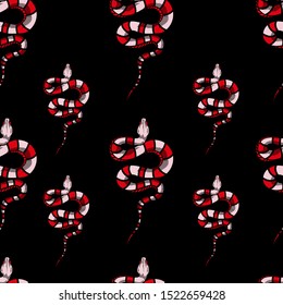 Red and white stripes snakes in seamless pattern hypebeast style vector