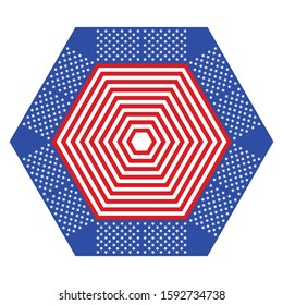 Red and white stripes and stars abstract geometric ornament design.