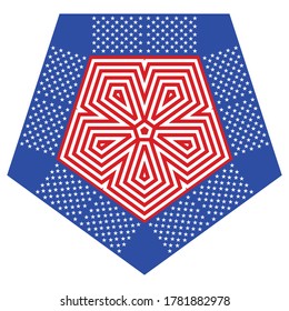 Red and white stripes and stars abstract geometric ornament design.