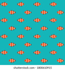 Red and white strips fish with deep blue sea background repeat pattern