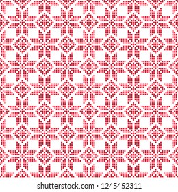 Red and white stylized knitted seamless pattern