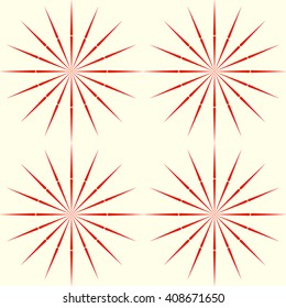 Red white stylized star sun background. Red striped abstract wallpaper. Vector illustration