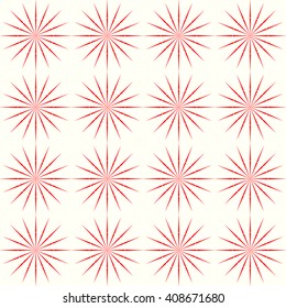 Red white stylized star sun background. Red striped abstract wallpaper. Vector illustration