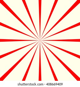Red white stylized sunbeam background. Red striped abstract wallpaper. Vector illustration