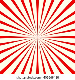 Red white stylized sunbeam background. Red striped abstract wallpaper. Vector illustration