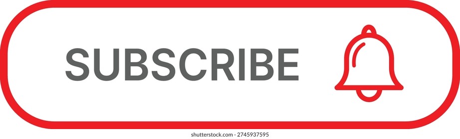 Red and white subscribe button with bell and grey text bell red notification