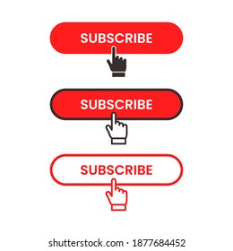 red and white subscribe button with pointer and hand cursor