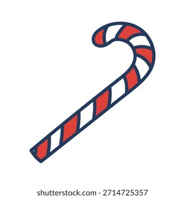 Red and white sugar cane candy isolated on transparent. Hand drawn line art vector illustration. Traditional holiday food, sweets, Christmas, New Year, seasonal design element, clip art