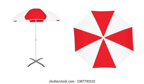 Red and white sun umbrella. vector illustration