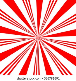 Red white sunbeam background. Red striped abstract wallpaper. Peppermint candy pattern texture. Vector illustration