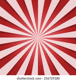 Red and white sunburst with black shadow. Paper effect style.